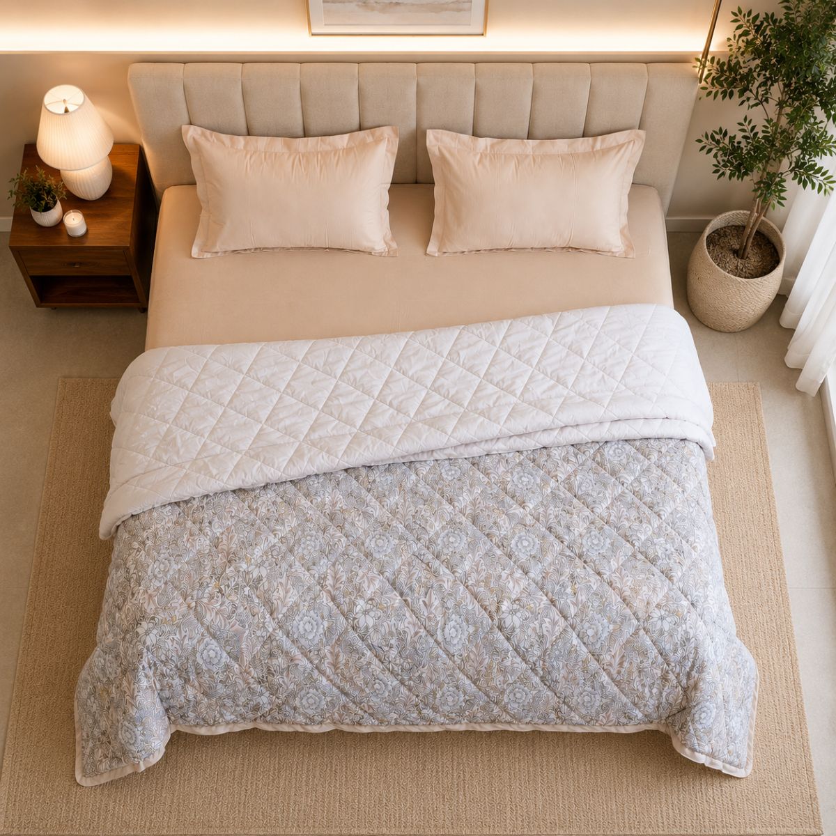 Percale Cotton Reversible AC Blanket Isla Damask Brown & Silver