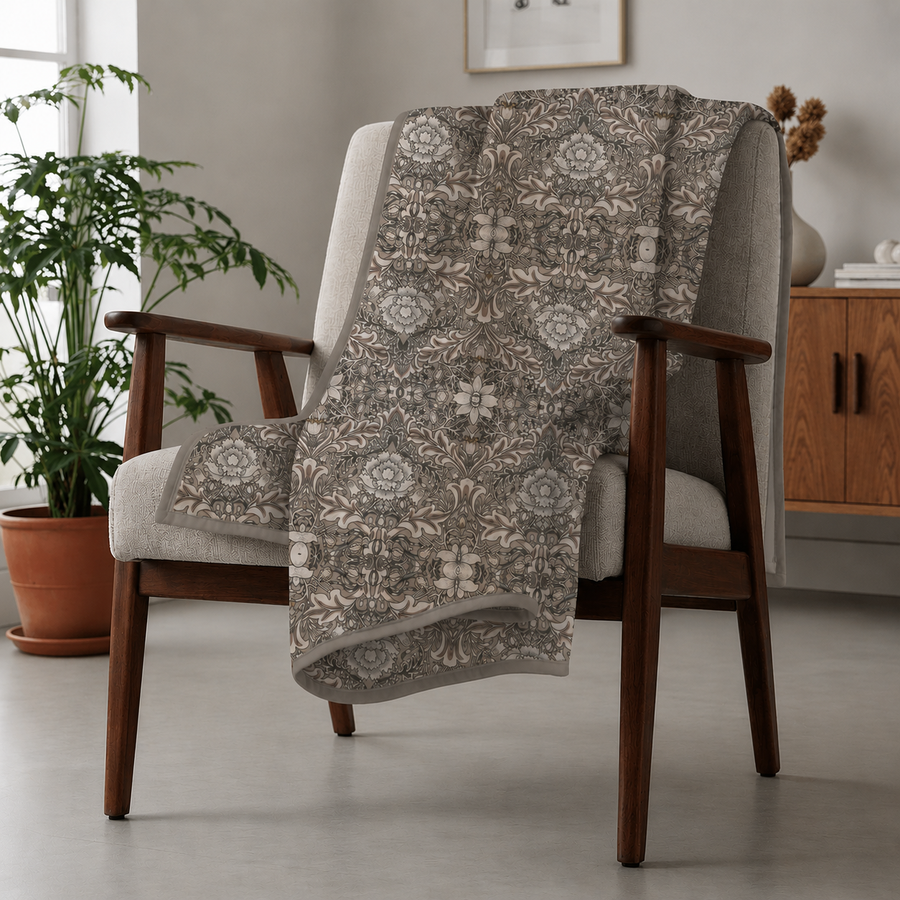Percale Cotton Reversible Dohar Isla Damask Brown & Silver