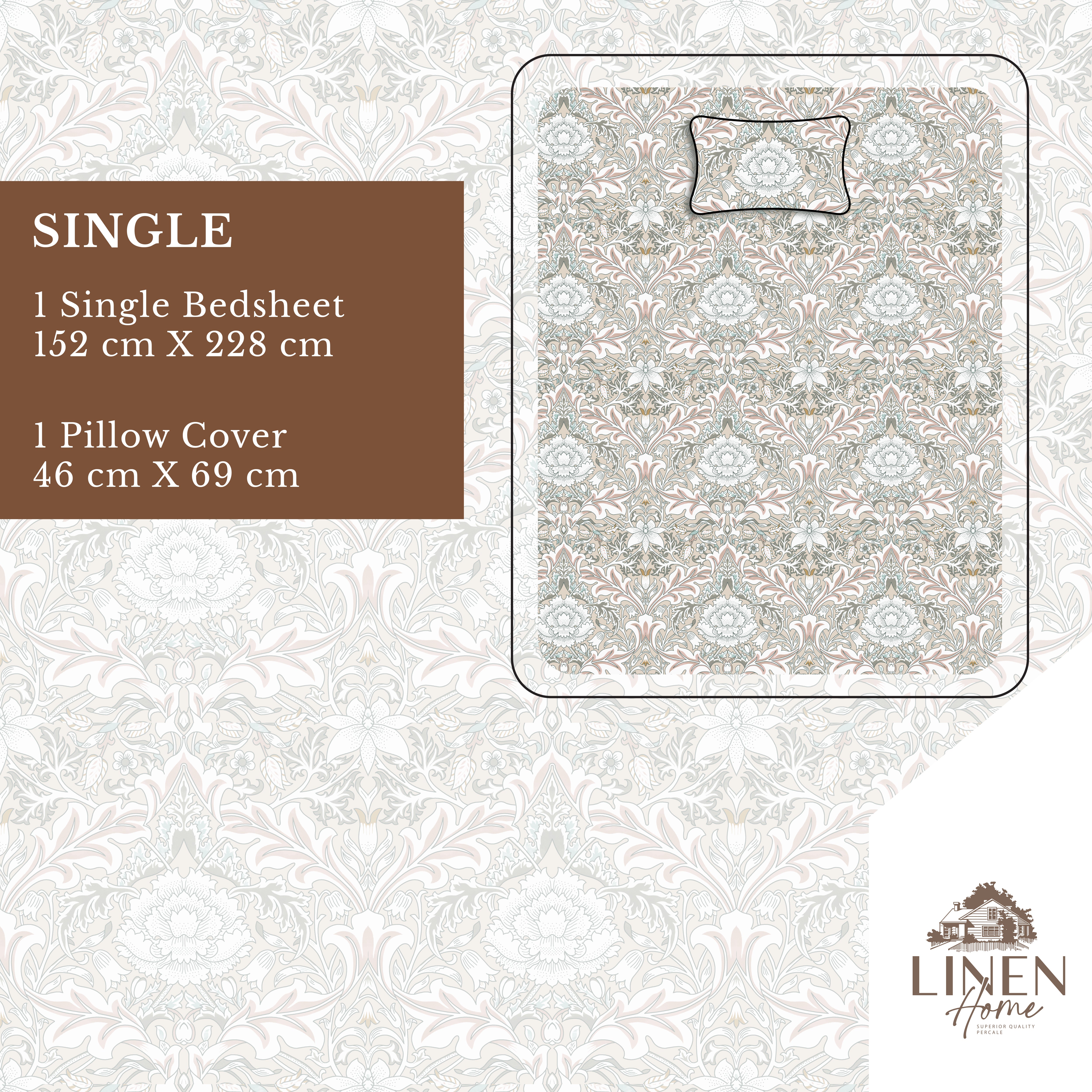 Percale Cotton Printed Bedsheet Set in Damask Brown
