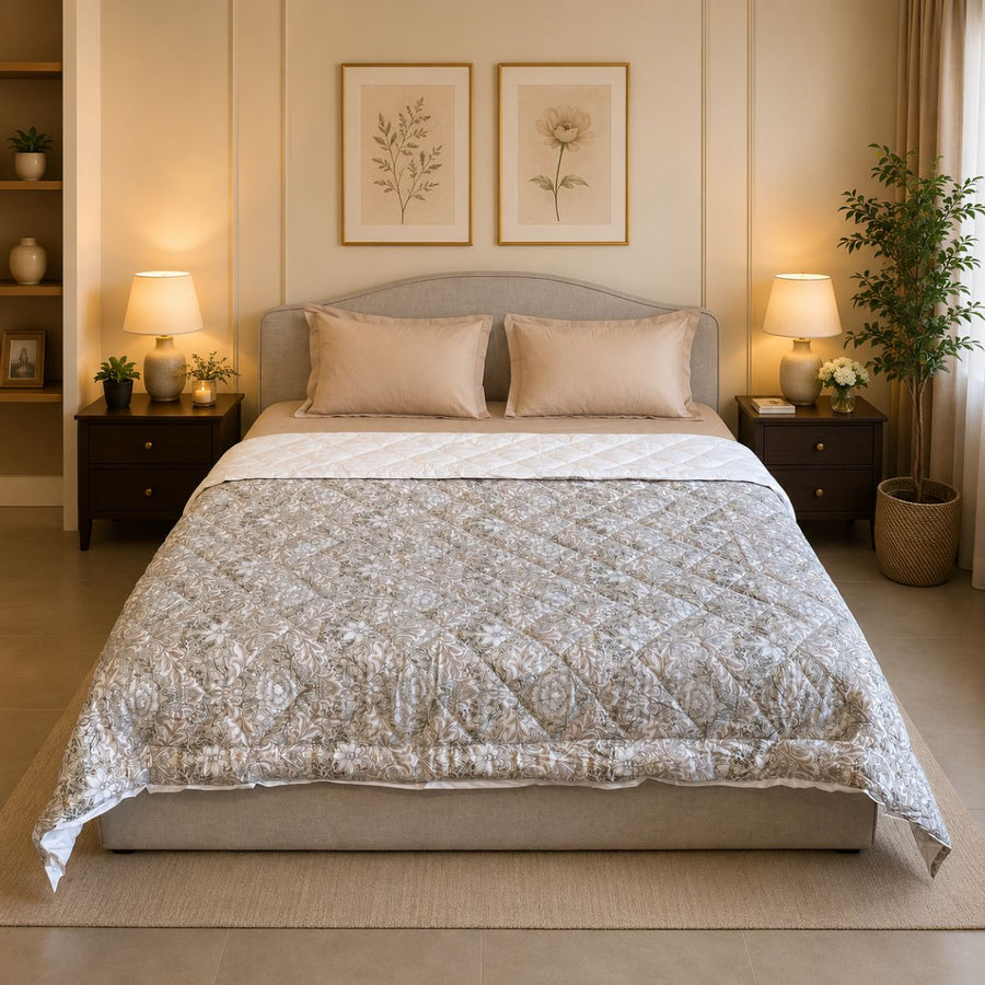 Percale Cotton Reversible AC Blanket Isla Damask Brown & White