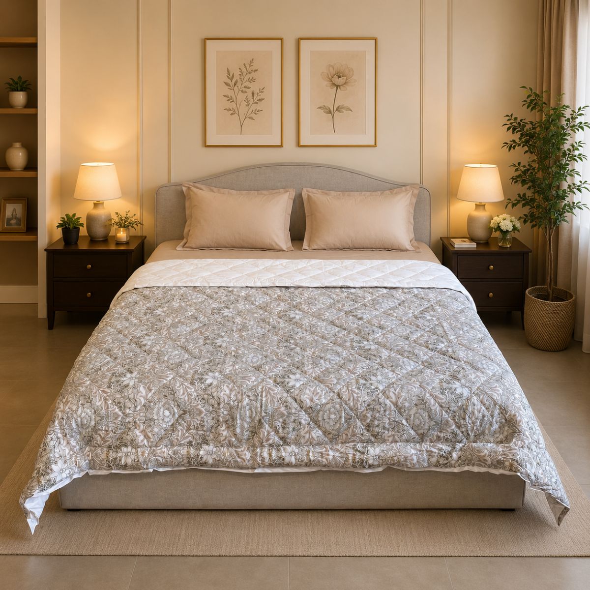 Percale Cotton Reversible AC Blanket Isla Damask Brown & White