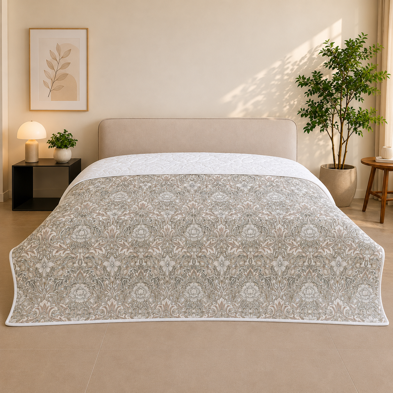 Percale Cotton Reversible AC Blanket Isla Damask Brown & White