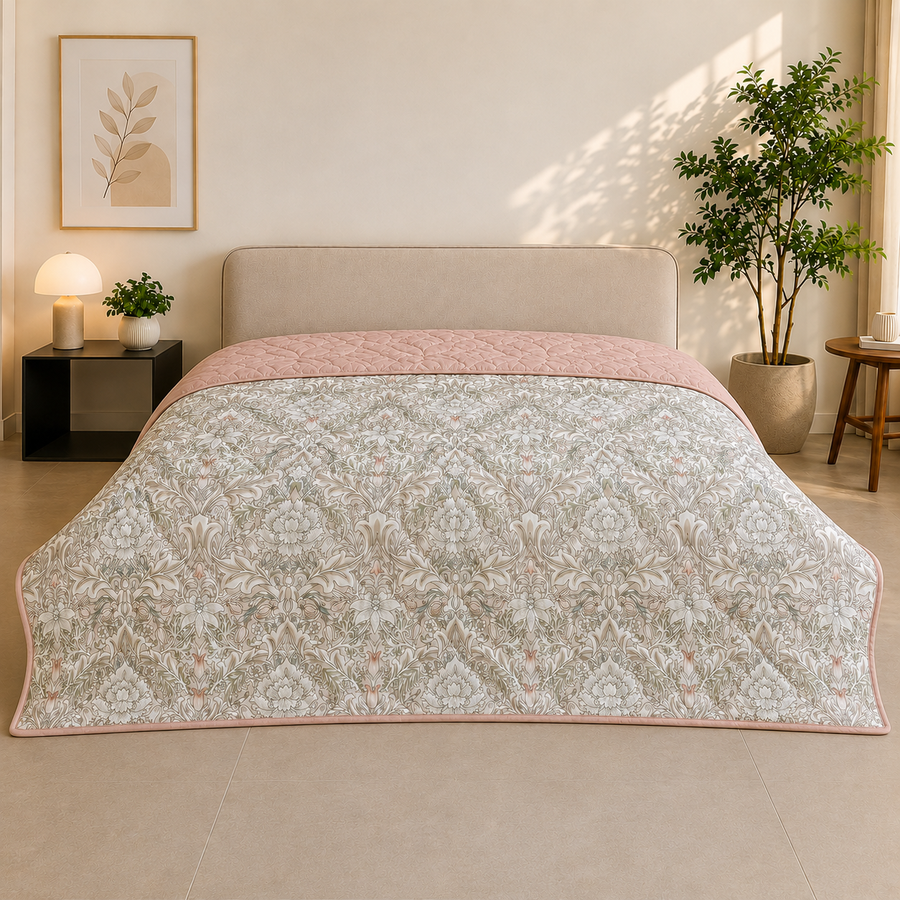 Percale Cotton Reversible AC Blanket Isla Damask Pink & Brushed Rose