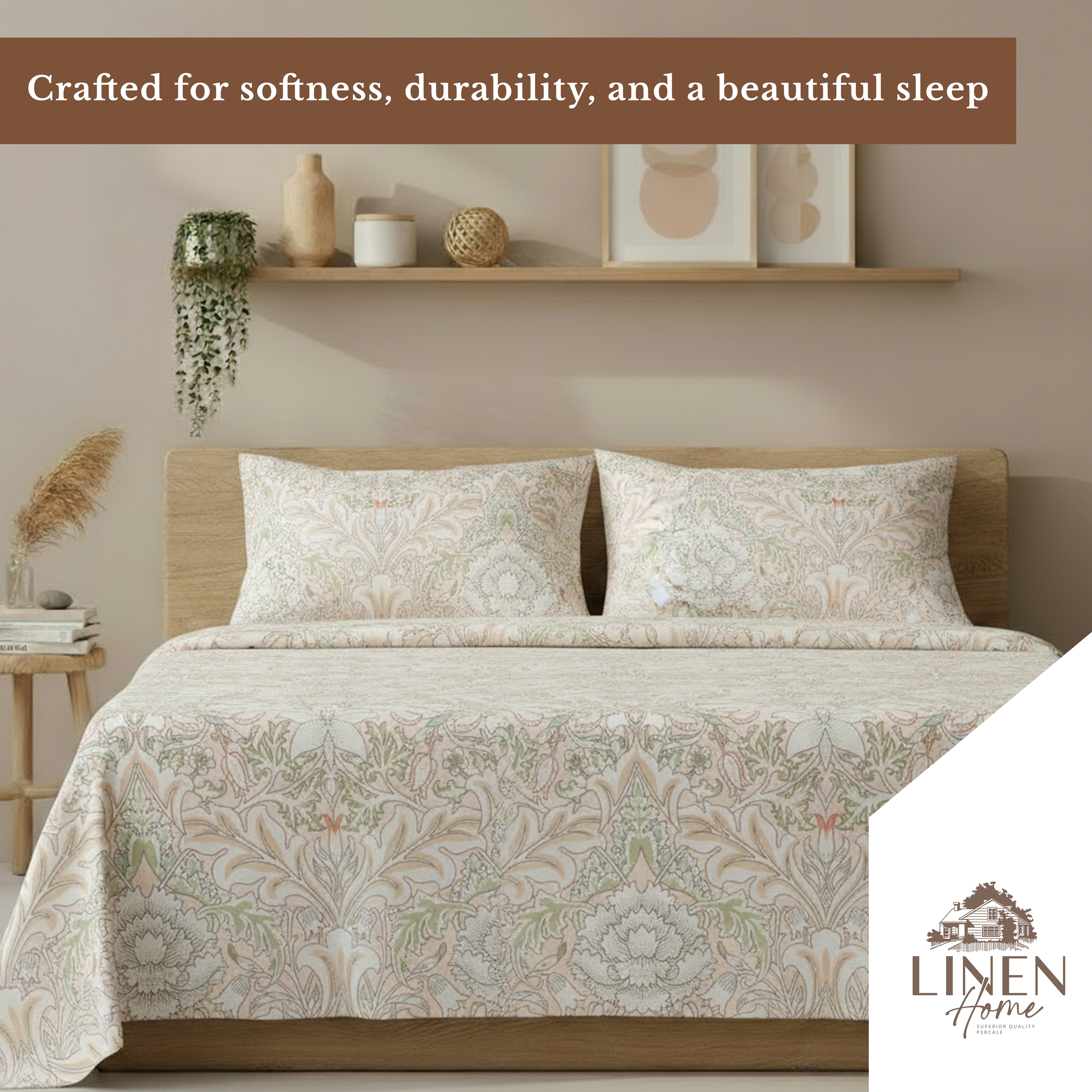 Percale Cotton Printed Bedsheet Set in Damask Pink
