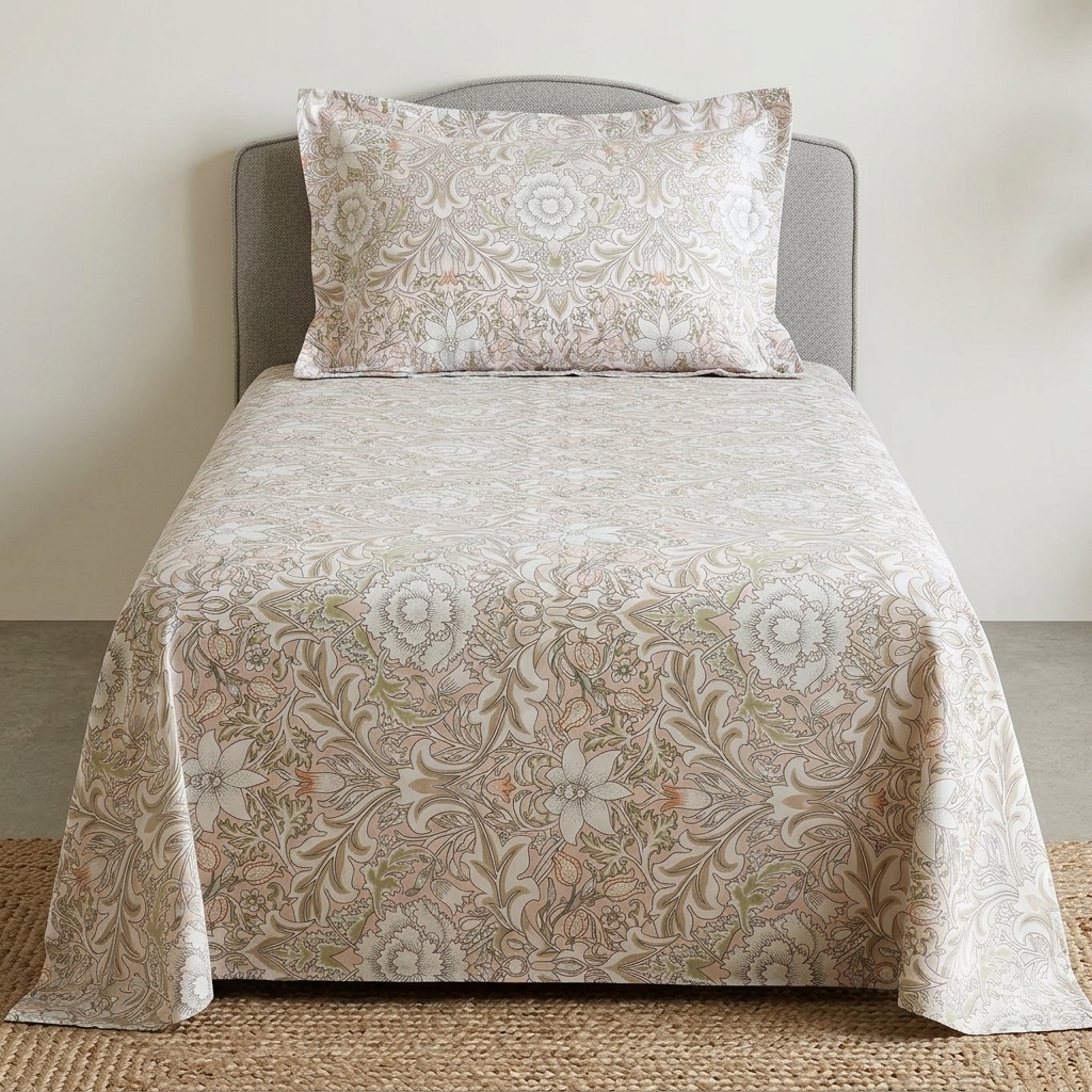 Percale Cotton Printed Bedsheet Set in Damask Pink