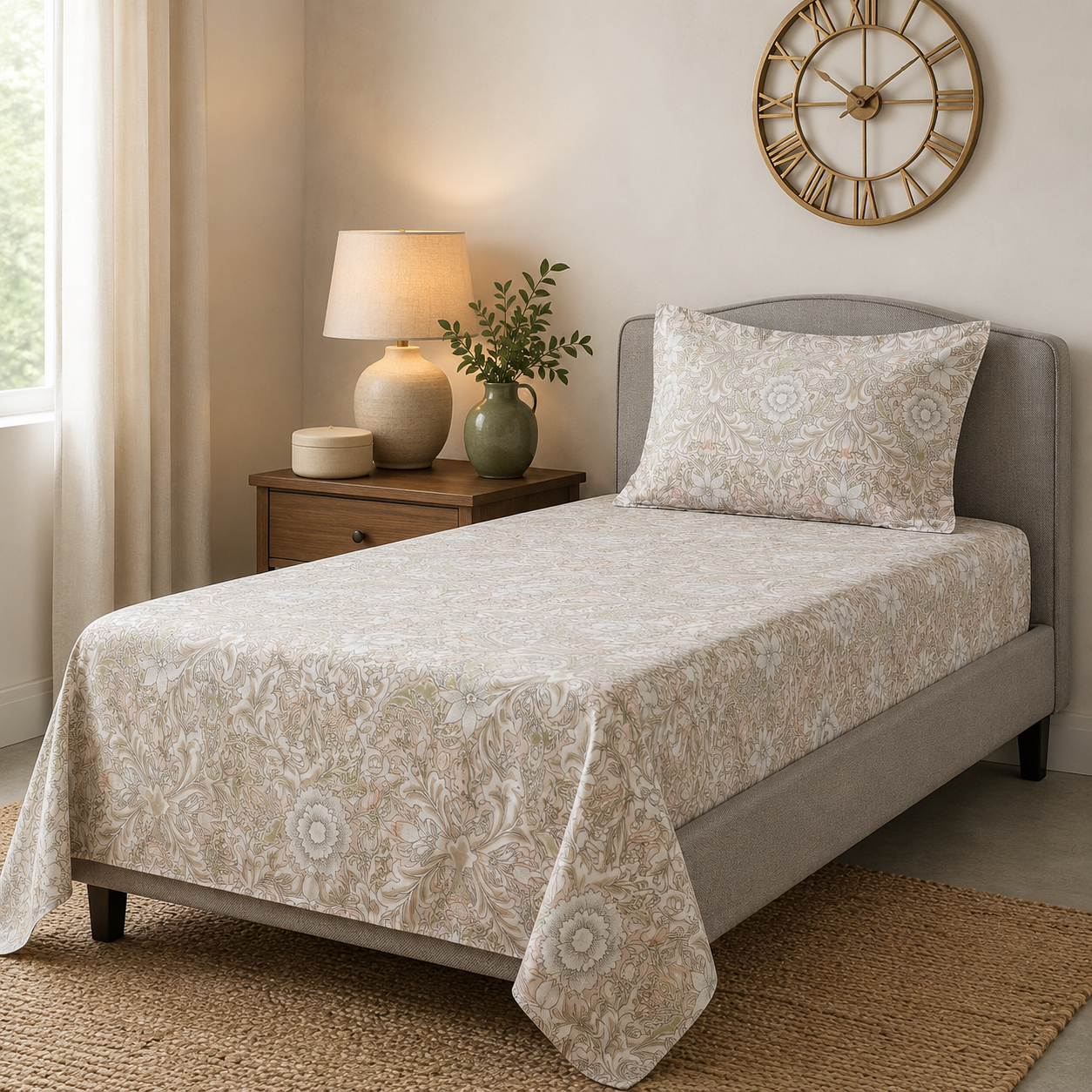 Percale Cotton Printed Bedsheet Set in Damask Pink