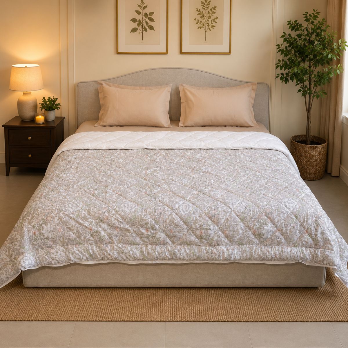 Percale Cotton Reversible AC Blanket Isla Damask Pink & White