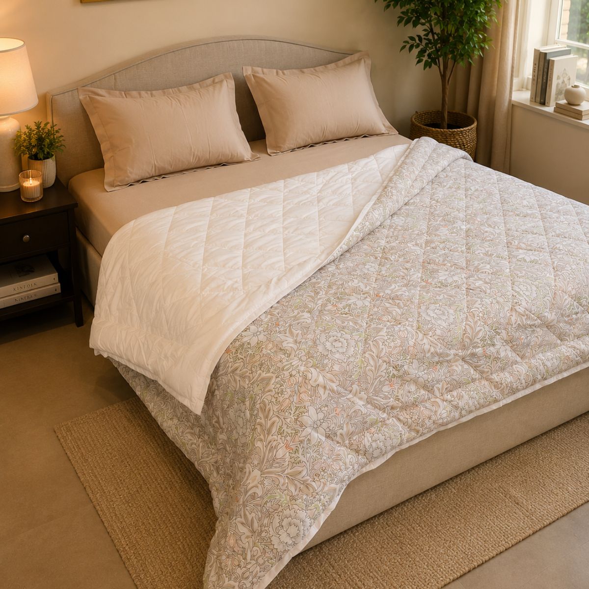 Percale Cotton Reversible AC Blanket Isla Damask Pink & White