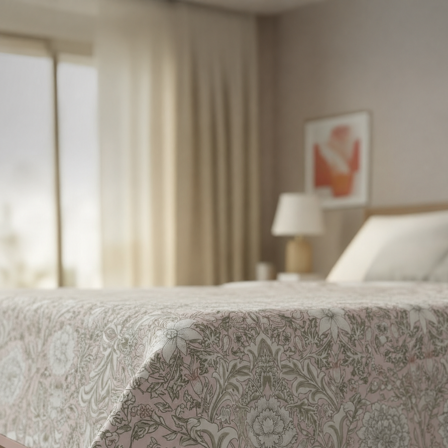 Percale Cotton Reversible Dohar Isla Damask Pink & White
