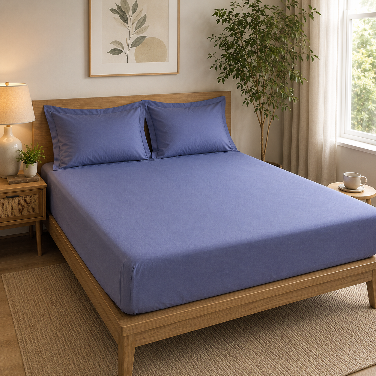 Percale Cotton Fitted Sheet Set in Dark Blue