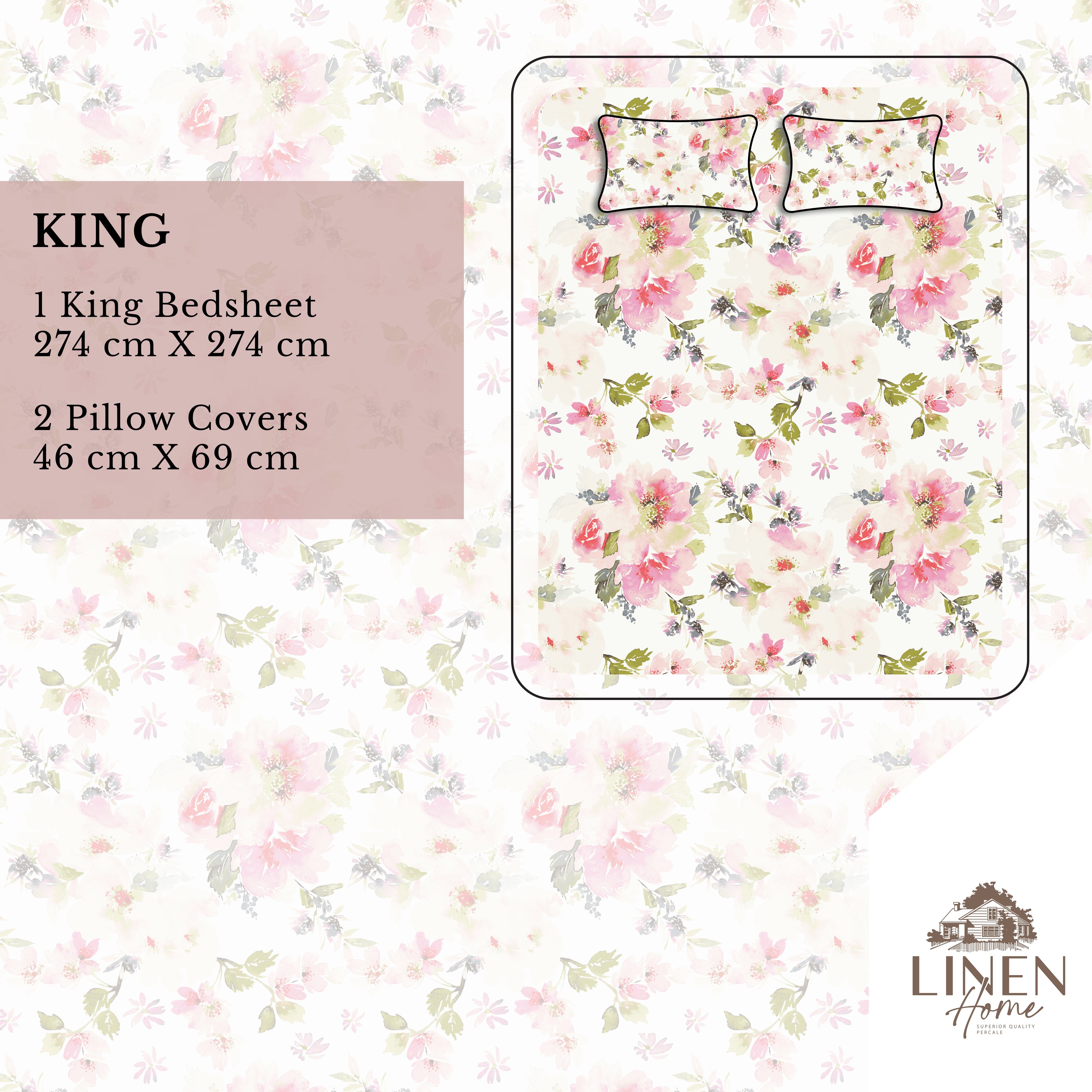 Percale Cotton Printed Bedsheet Set in Floral Pink