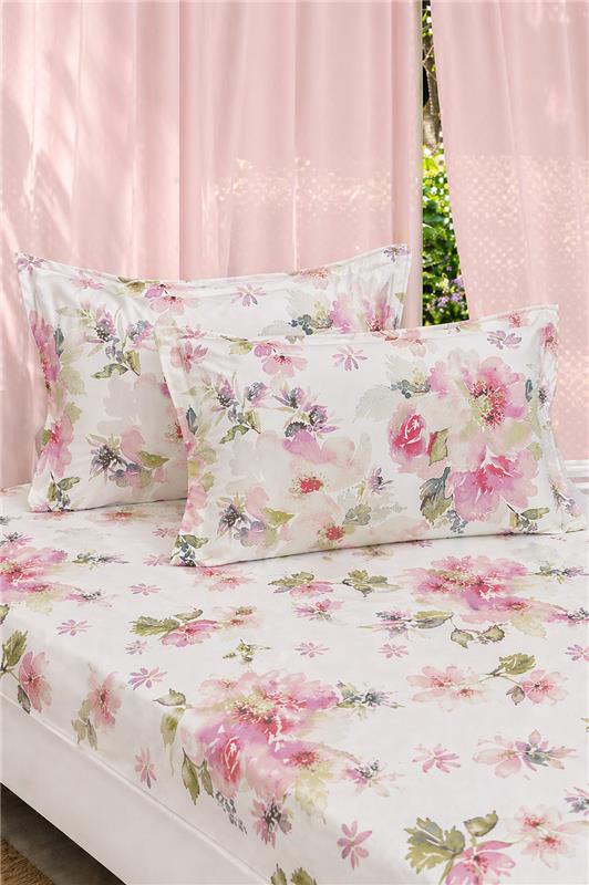 Percale Cotton Printed Bedsheet Set in Floral Pink