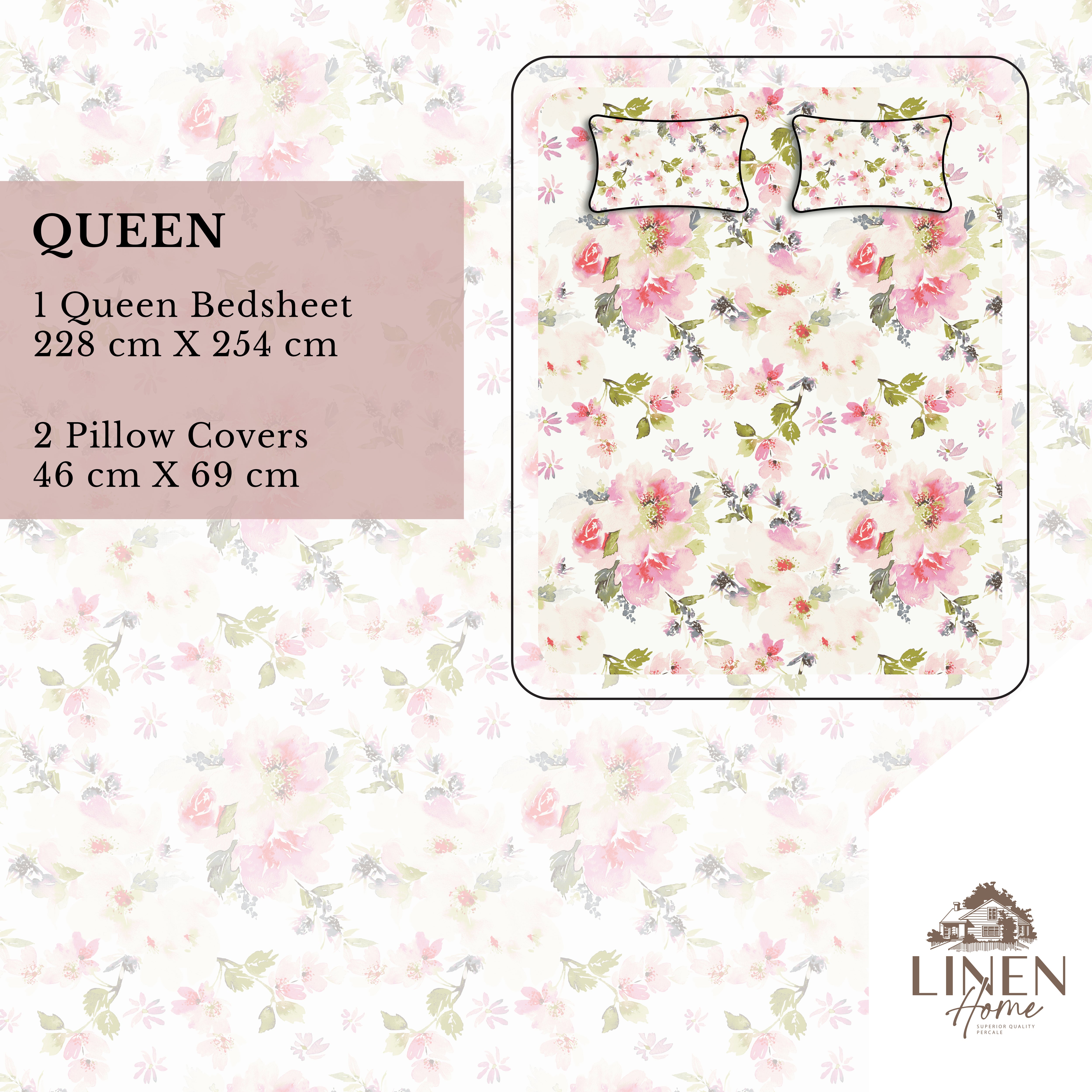 Percale Cotton Printed Bedsheet Set in Floral Pink