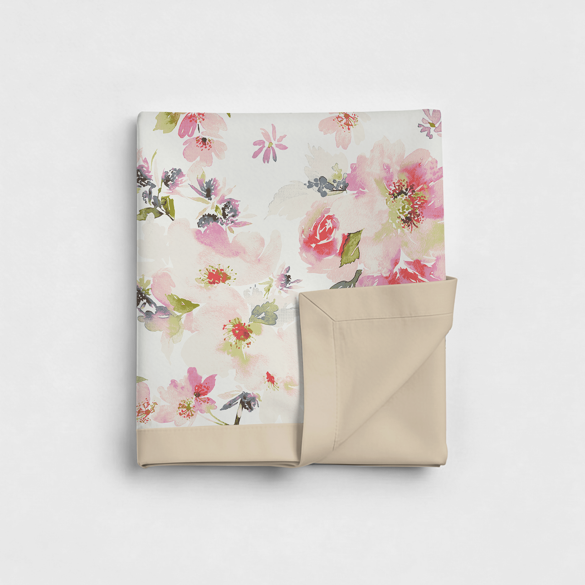 Percale Cotton Reversible Dohar Eden Floral Pink & Sand Shell
