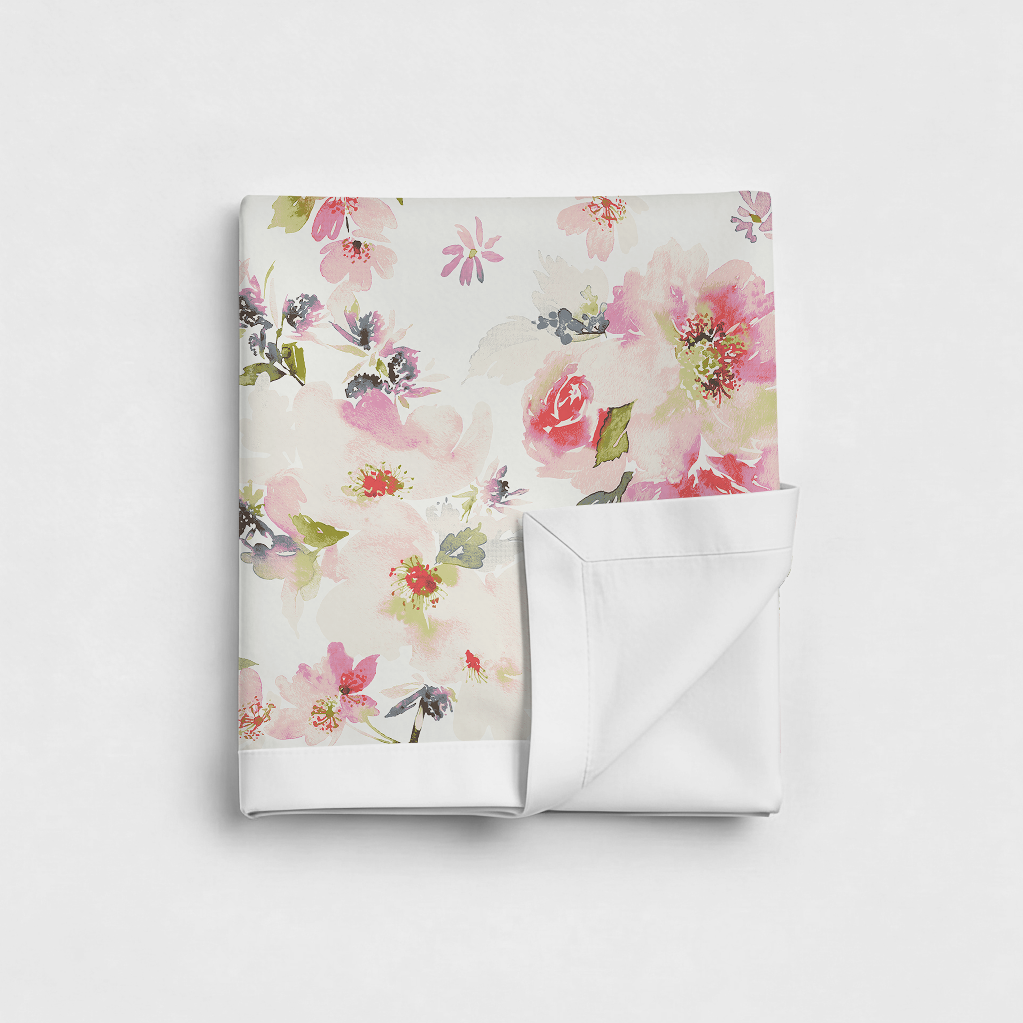 Percale Cotton Reversible Dohar Eden Floral Pink & White