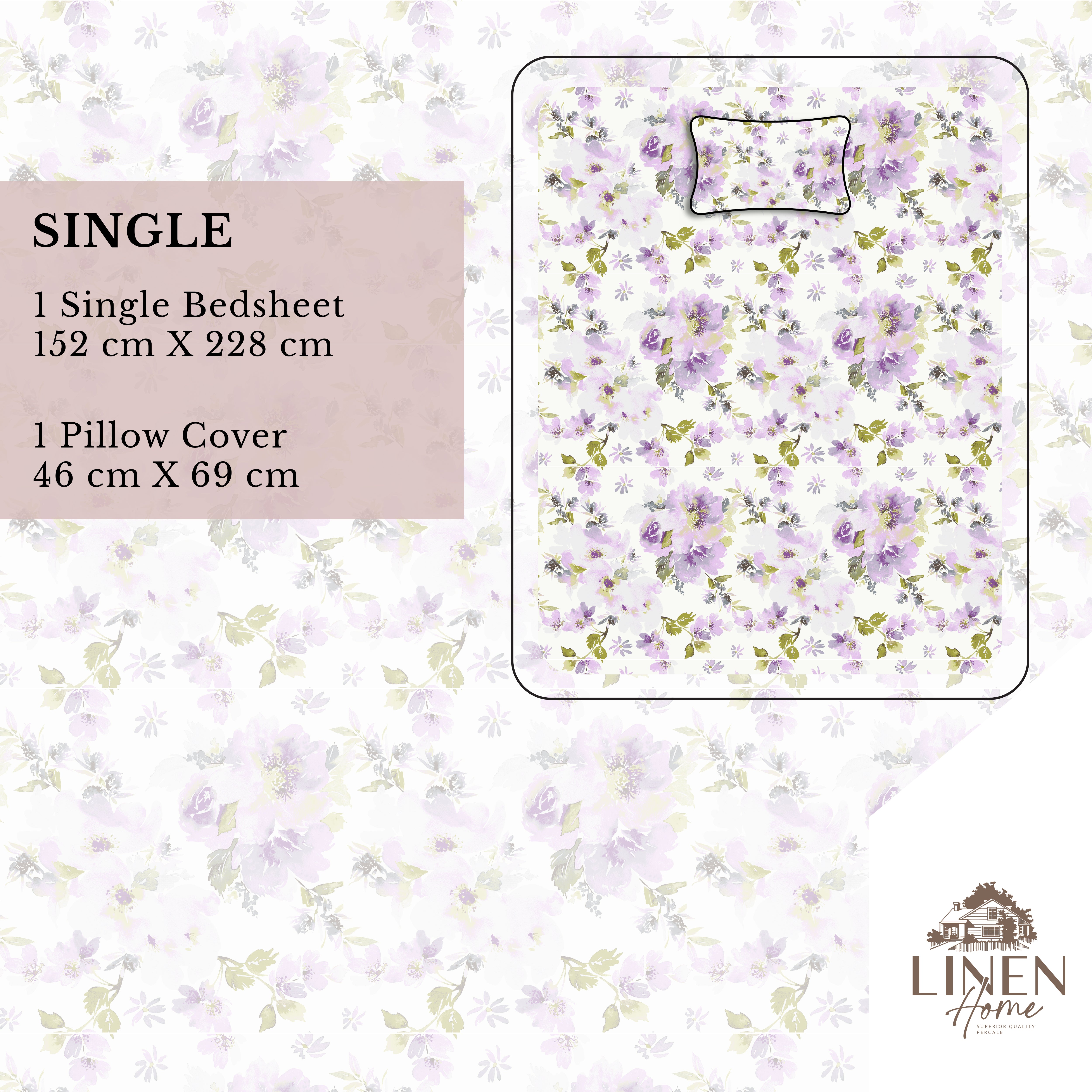 Percale Cotton Printed Bedsheet Set in Floral Purple