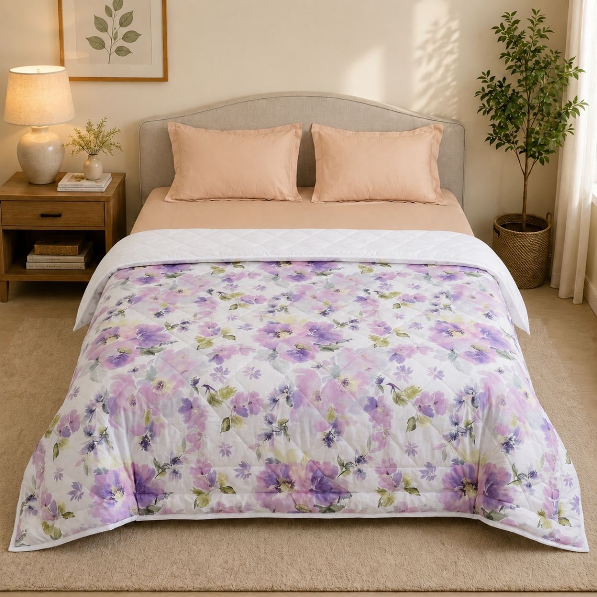 Percale Cotton Reversible AC Blanket Eden Floral Purple & White