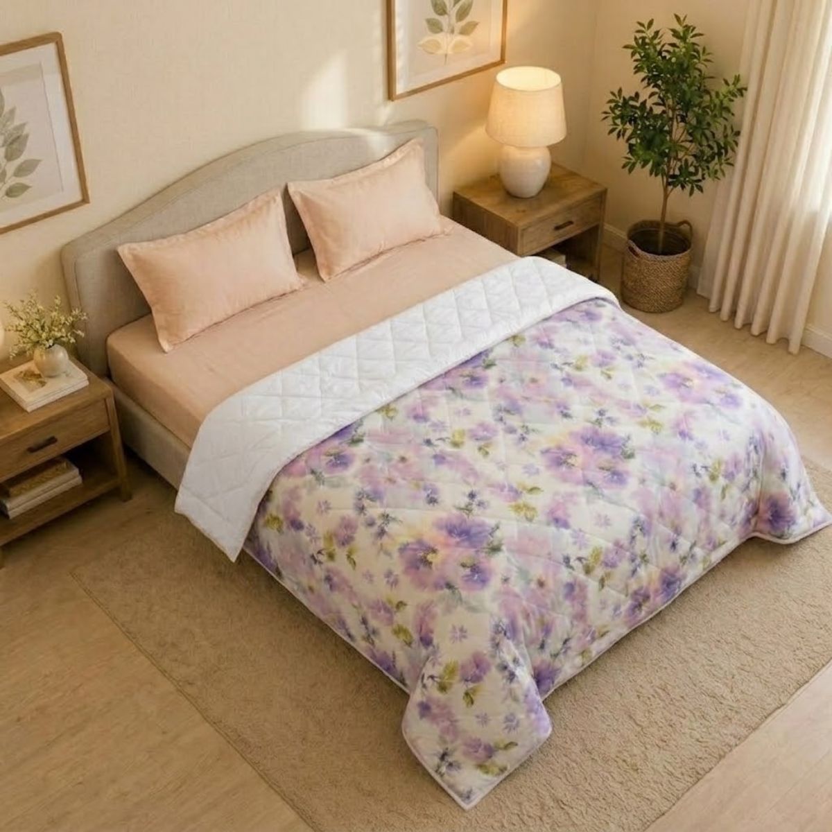 Percale Cotton Reversible AC Blanket Eden Floral Purple & White