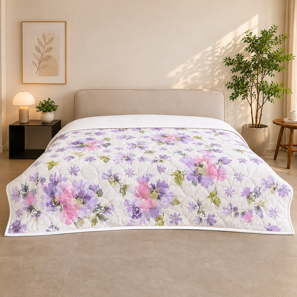 Percale Cotton Reversible AC Blanket Eden Floral Purple & White