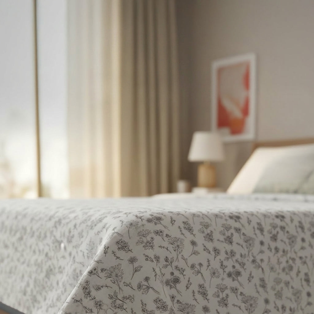 Percale Cotton Reversible Dohar Floral Botanical  Grey & Grey