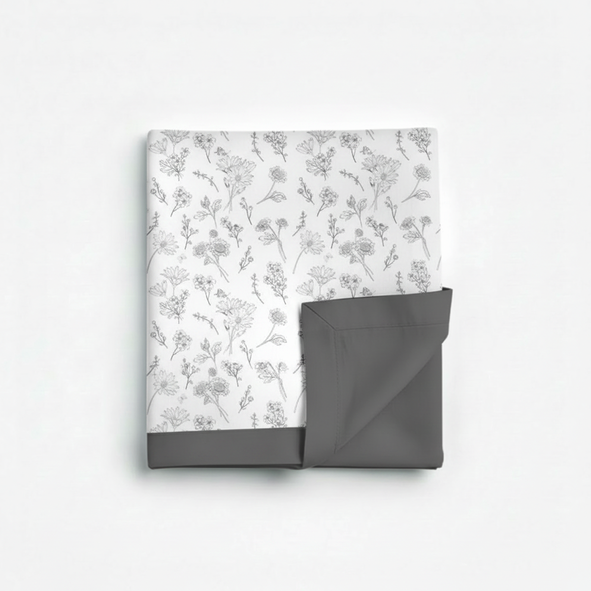 Percale Cotton Reversible Dohar Floral Botanical  Grey & Grey