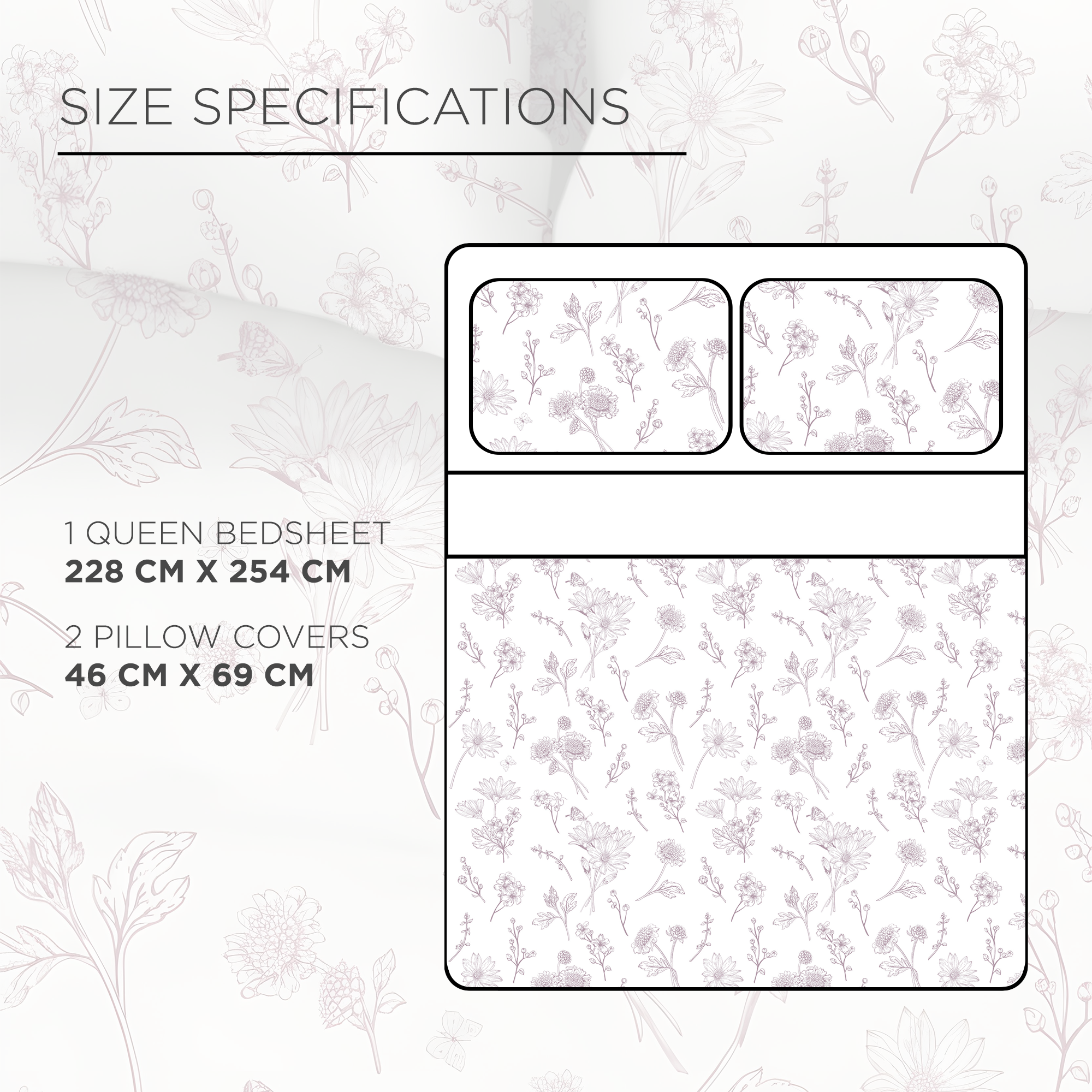 Percale Cotton Printed Bedsheet Set in Floral Grey