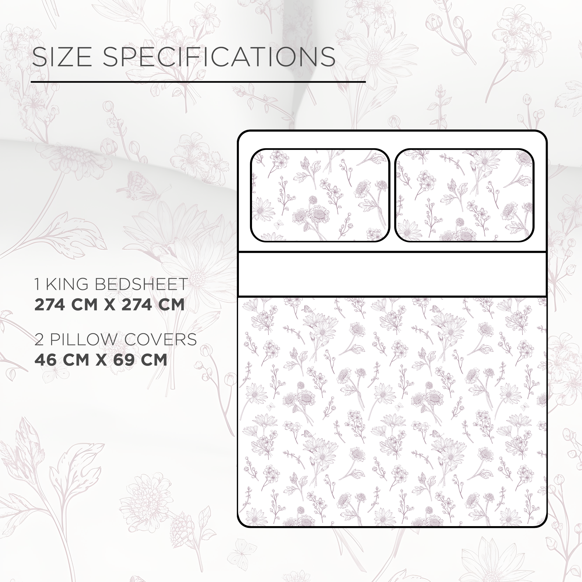 Percale Cotton Printed Bedsheet Set in Floral Mauve