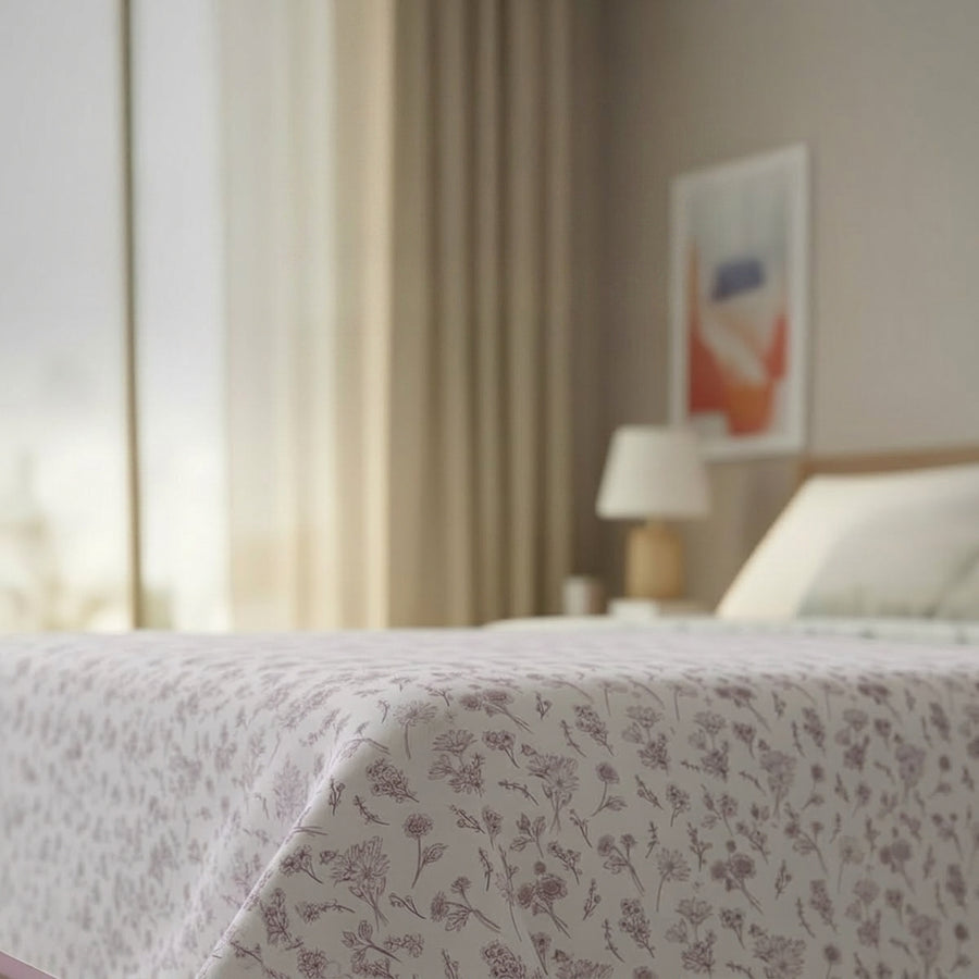 Percale Cotton Reversible Dohar Floral Botanical Mauve & Mauve