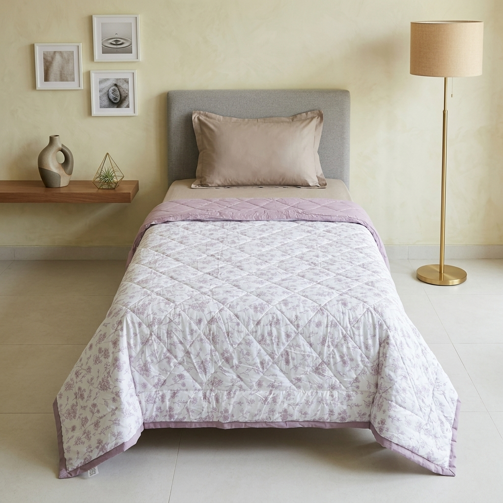Percale Cotton Reversible AC Blanket Floral Botanical Mauve & Mauve