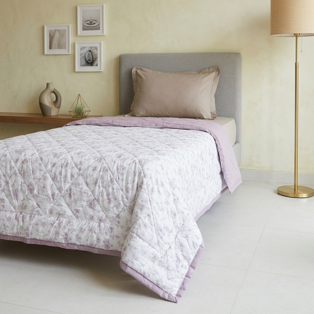 Percale Cotton Reversible AC Blanket Floral Botanical Mauve & Mauve
