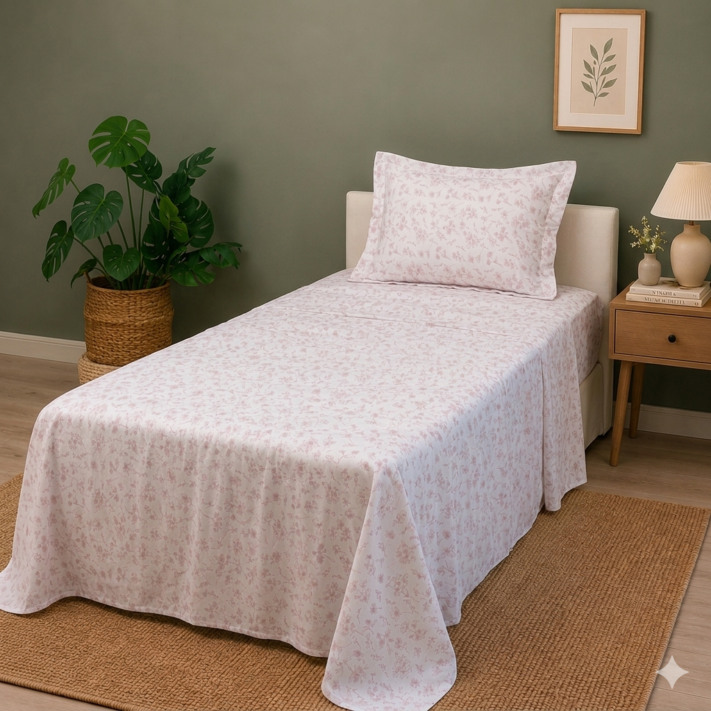 Percale Cotton Printed Bedsheet Set in Floral Mauve