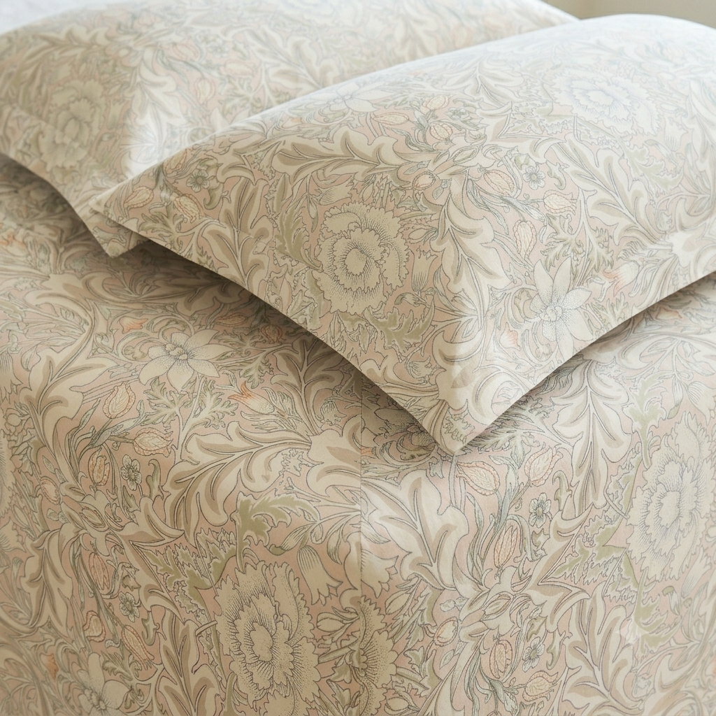 Percale Cotton Printed Fitted Sheet Set in Damask Pink