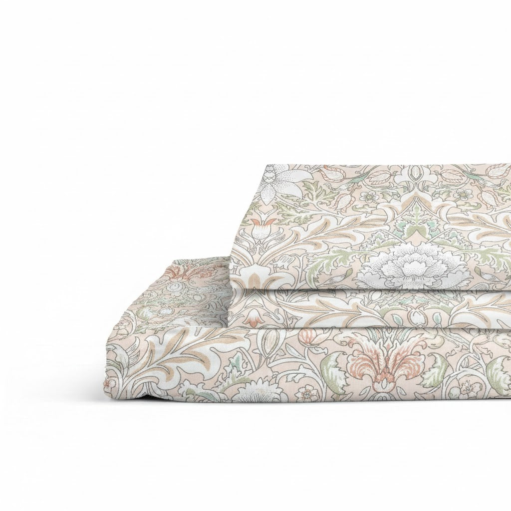 Percale Cotton Printed Fitted Sheet Set in Damask Pink