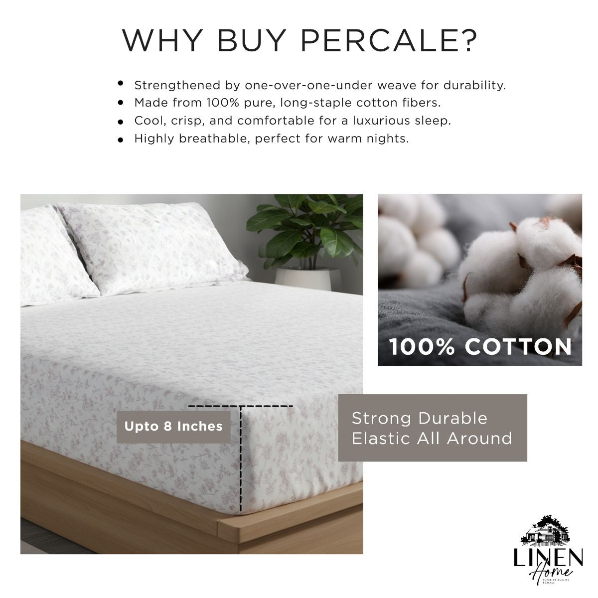 Percale Cotton Printed Fitted Sheet Set in Botanical Mauve