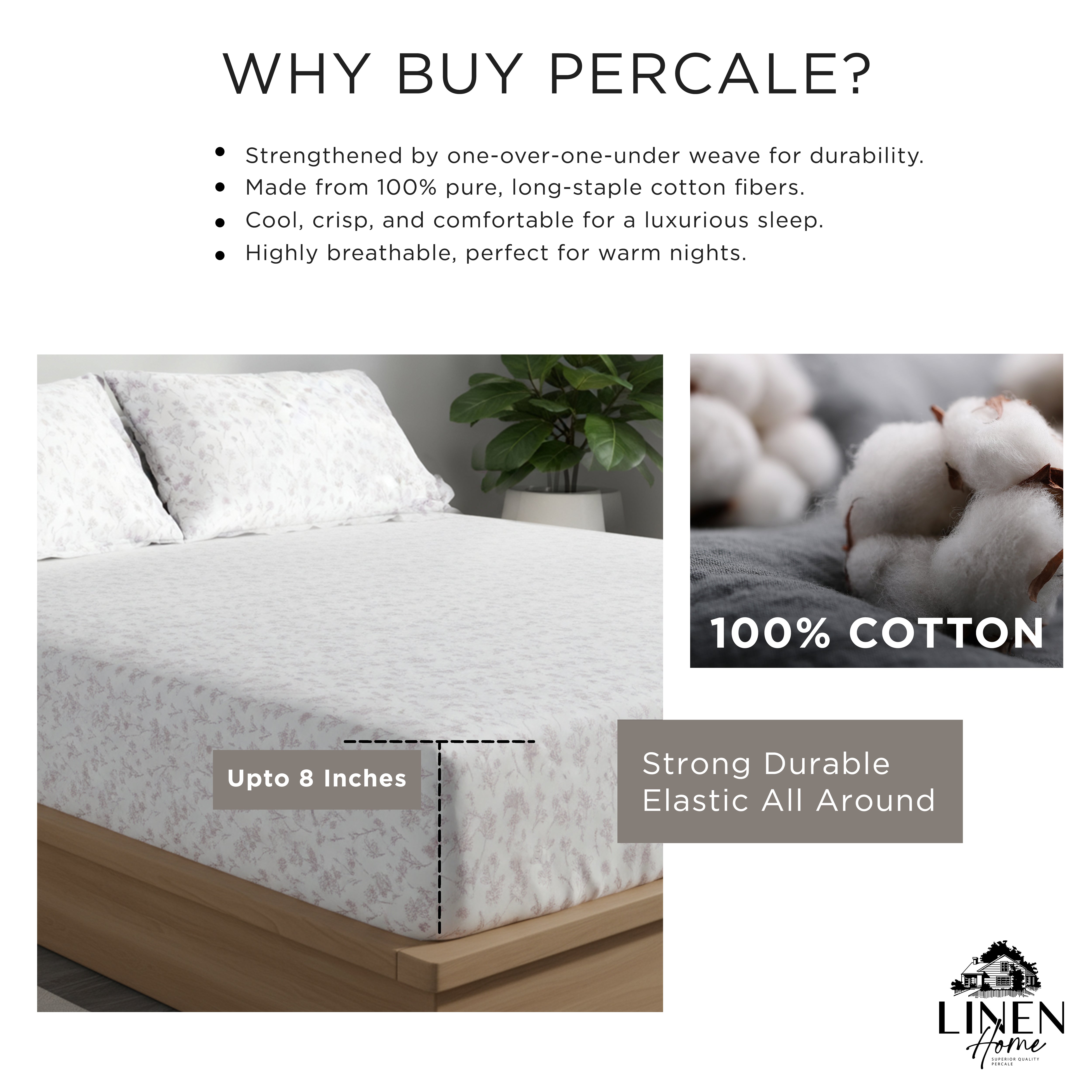 Percale Cotton Printed Fitted Sheet Set in Botanical Mauve