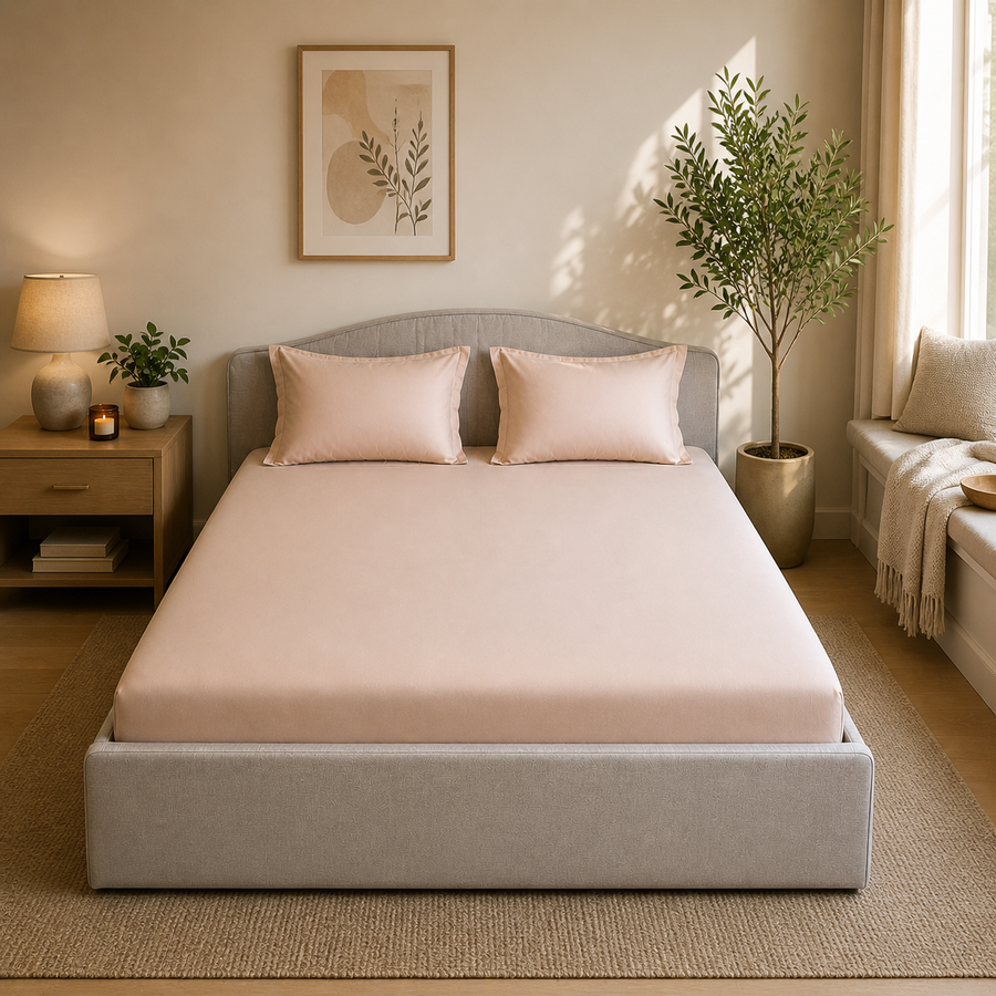 Percale Cotton Fitted Sheet Set in Light Taupe