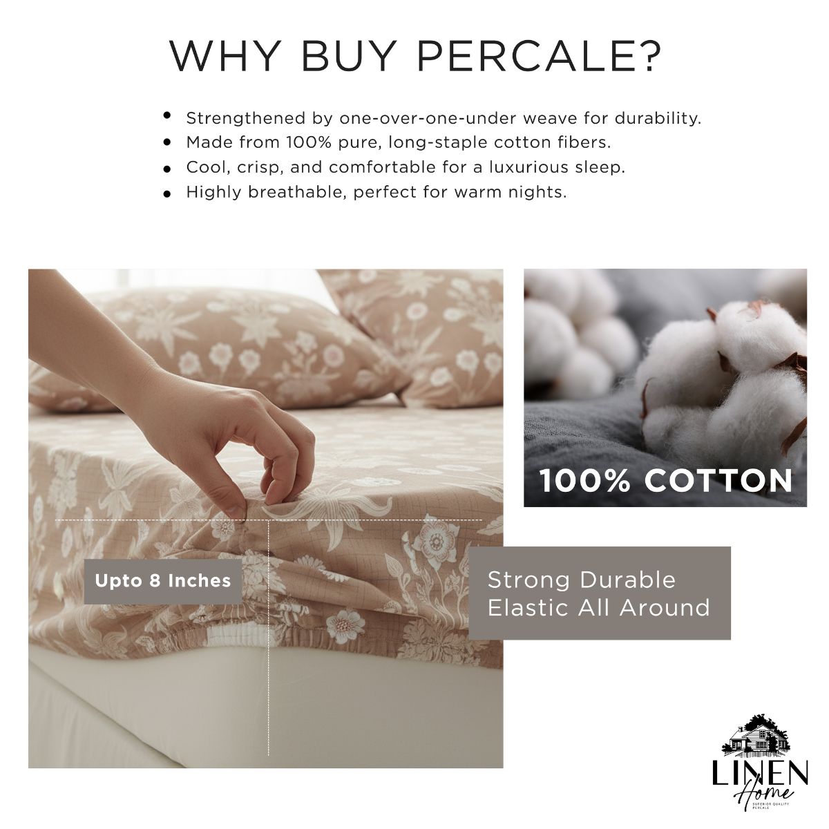 Percale Cotton Printed Fitted Sheet Set in Light Brown