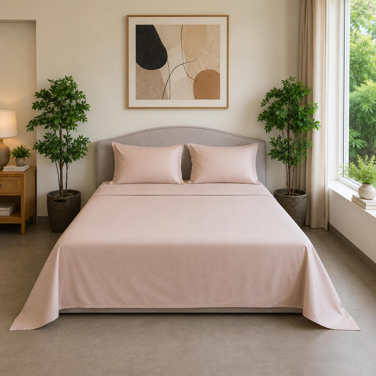 Percale Cotton Bedsheet Set in Light Taupe