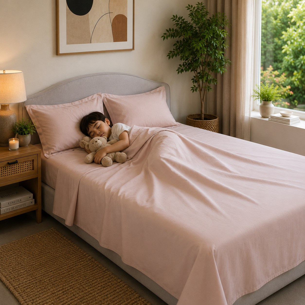 Percale Cotton Bedsheet Set in Light Taupe