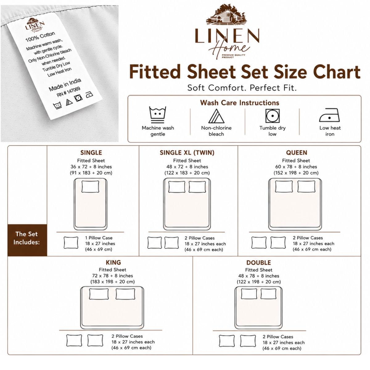 Percale Cotton Printed Fitted Sheet Set in Floral Blue