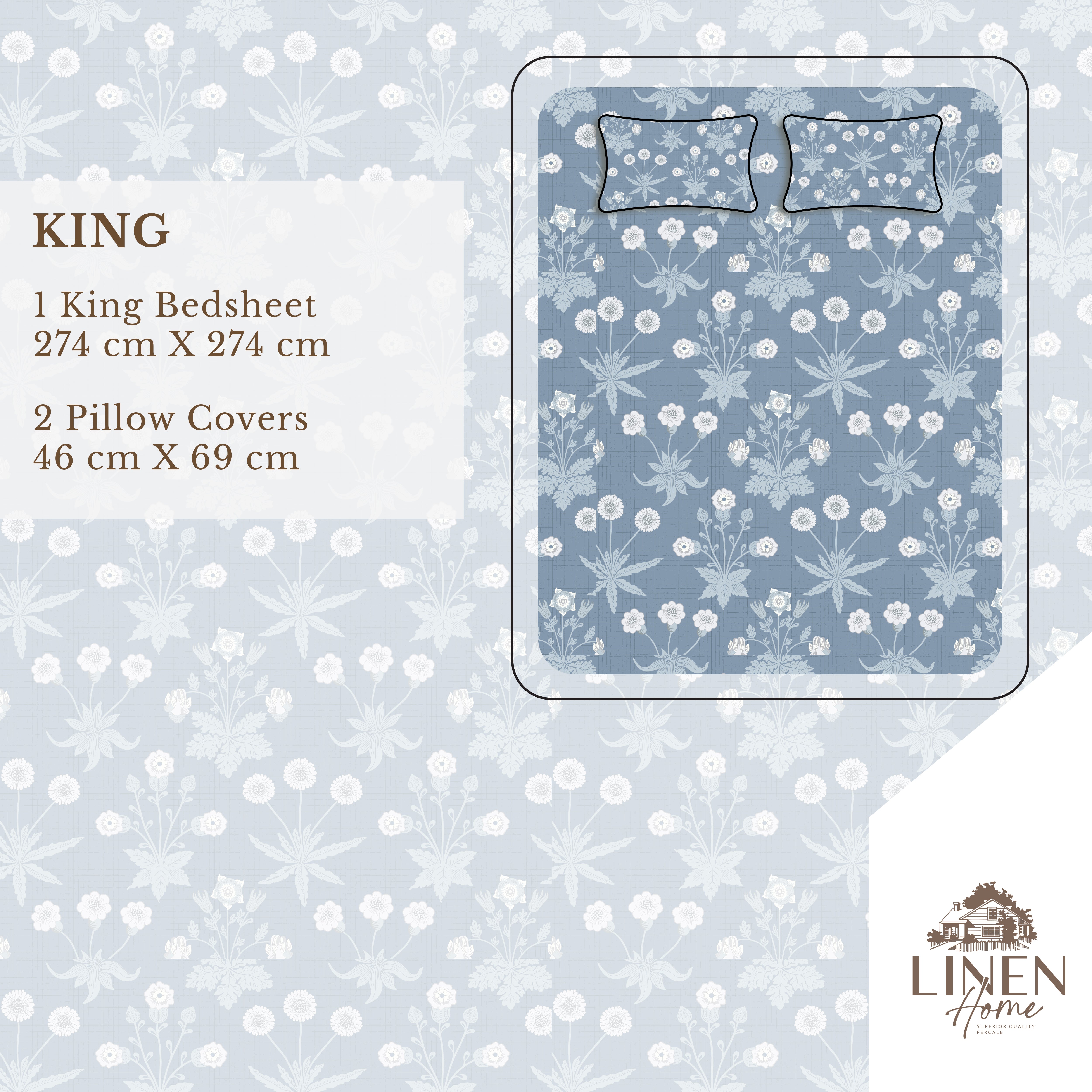 Percale Cotton Printed Bedsheet Set in Floral Blue