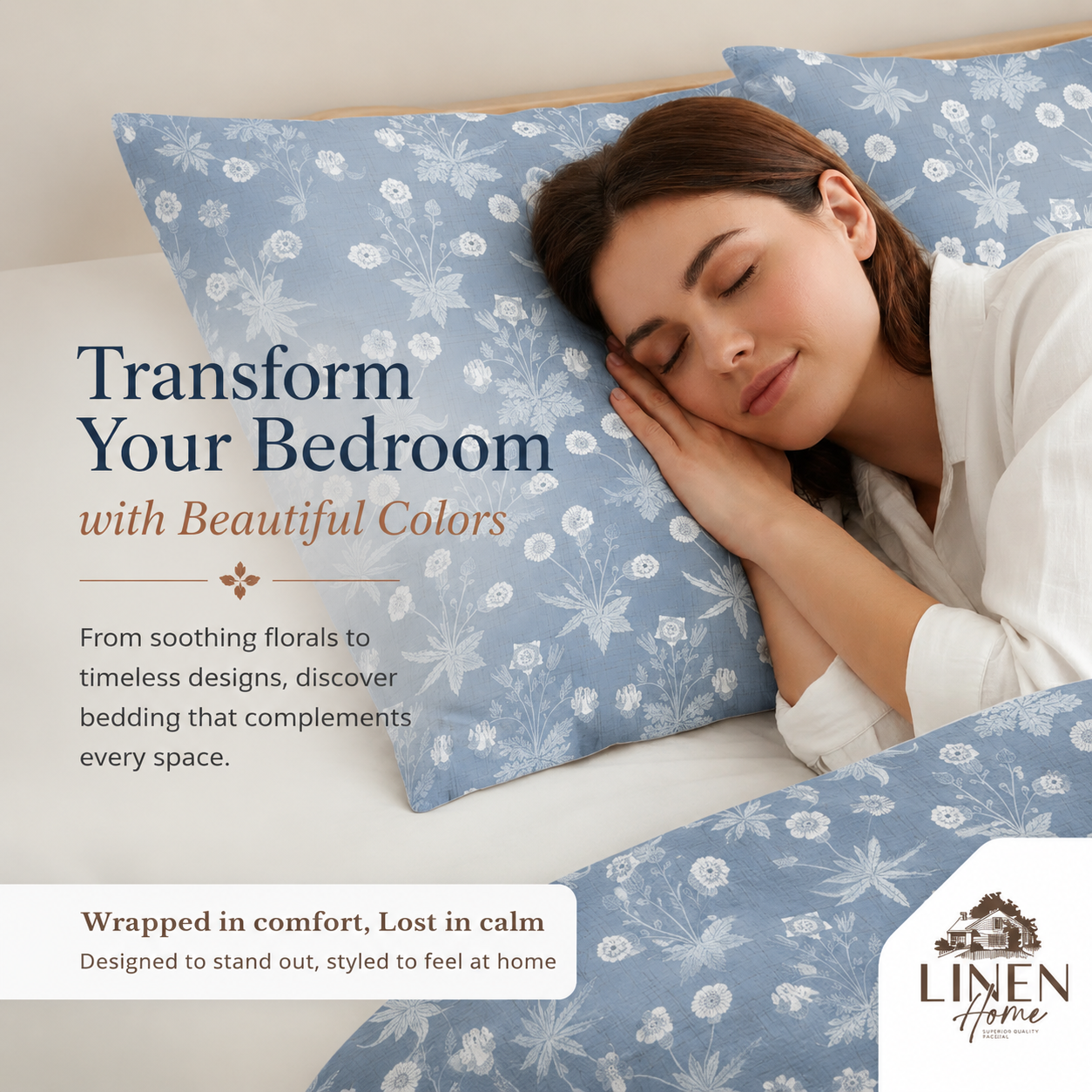Percale Cotton Printed Bedsheet Set in Floral Blue