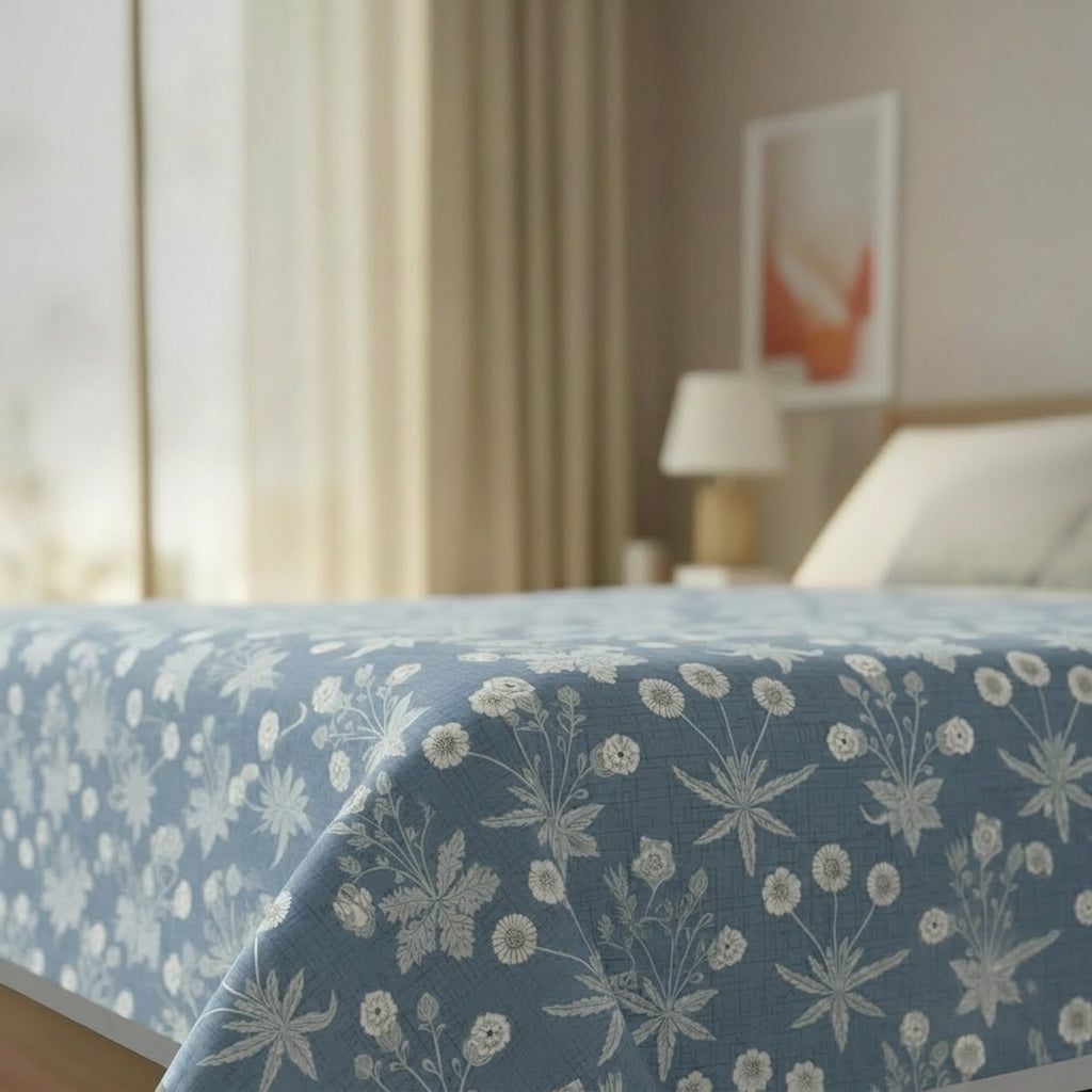Percale Cotton Reversible Dohar Nora Ethnic Floral Blue & Silver