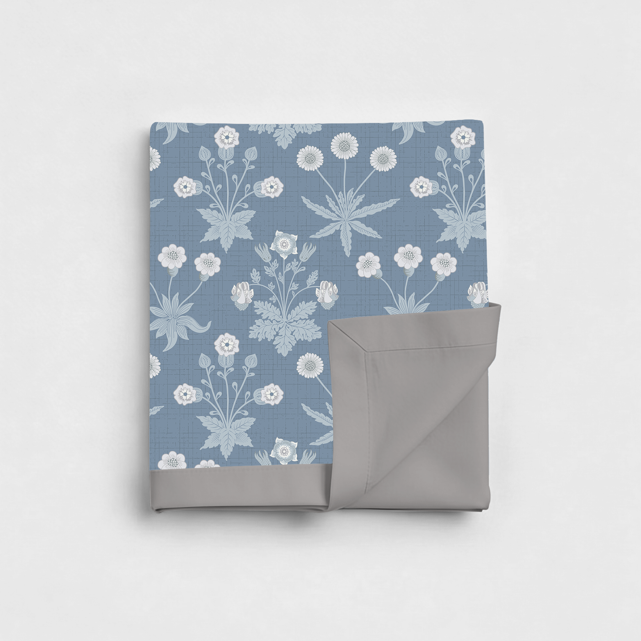 Percale Cotton Reversible Dohar Nora Ethnic Floral Blue & Silver