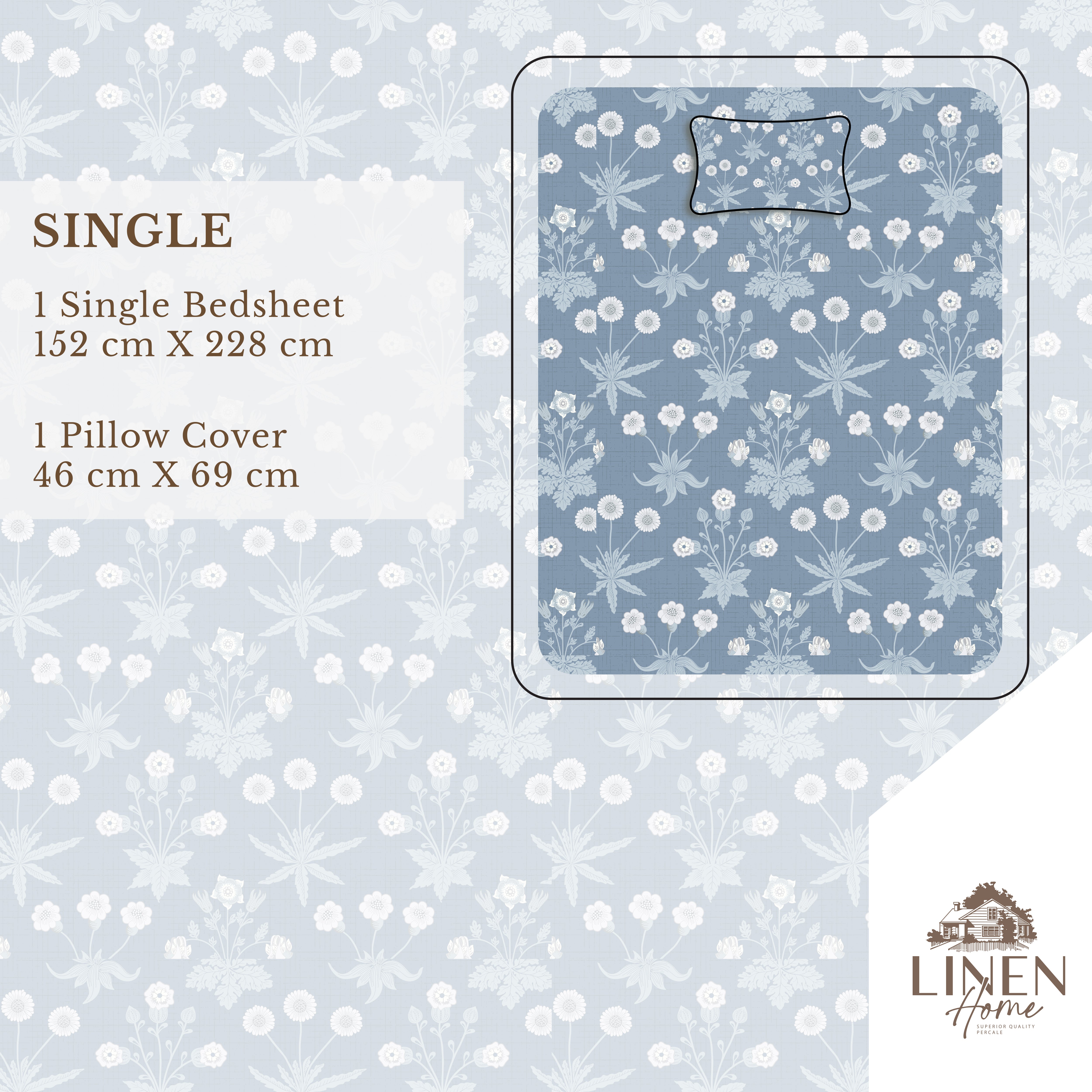 Percale Cotton Printed Bedsheet Set in Floral Blue