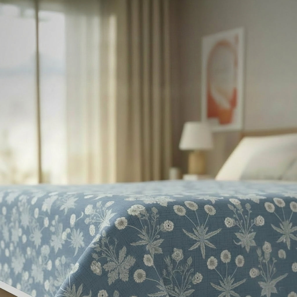 Percale Cotton Reversible Dohar Nora Ethnic Floral Blue & White