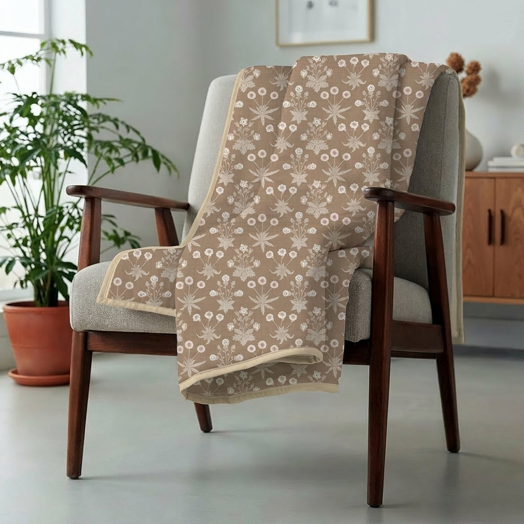 Percale Cotton Reversible Dohar Nora Ethnic Light Brown & Ivory