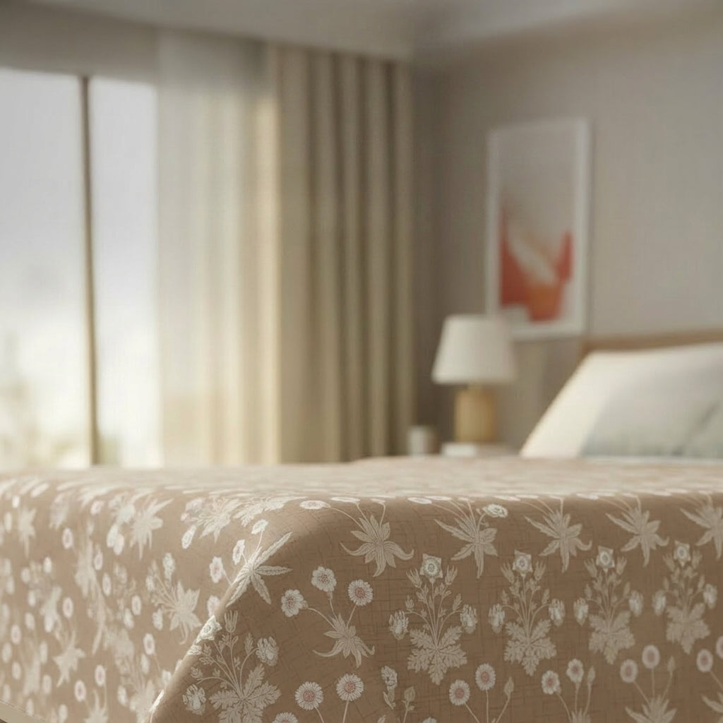 Percale Cotton Reversible Dohar Nora Ethnic Light Brown & Ivory