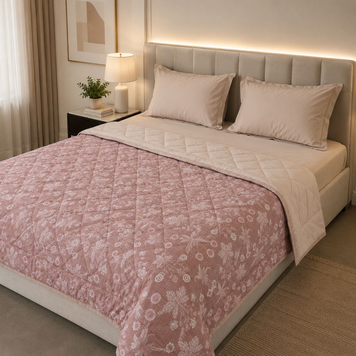 Percale Cotton Reversible AC Blanket Nora Ethnic Light Brown & Light Taupe