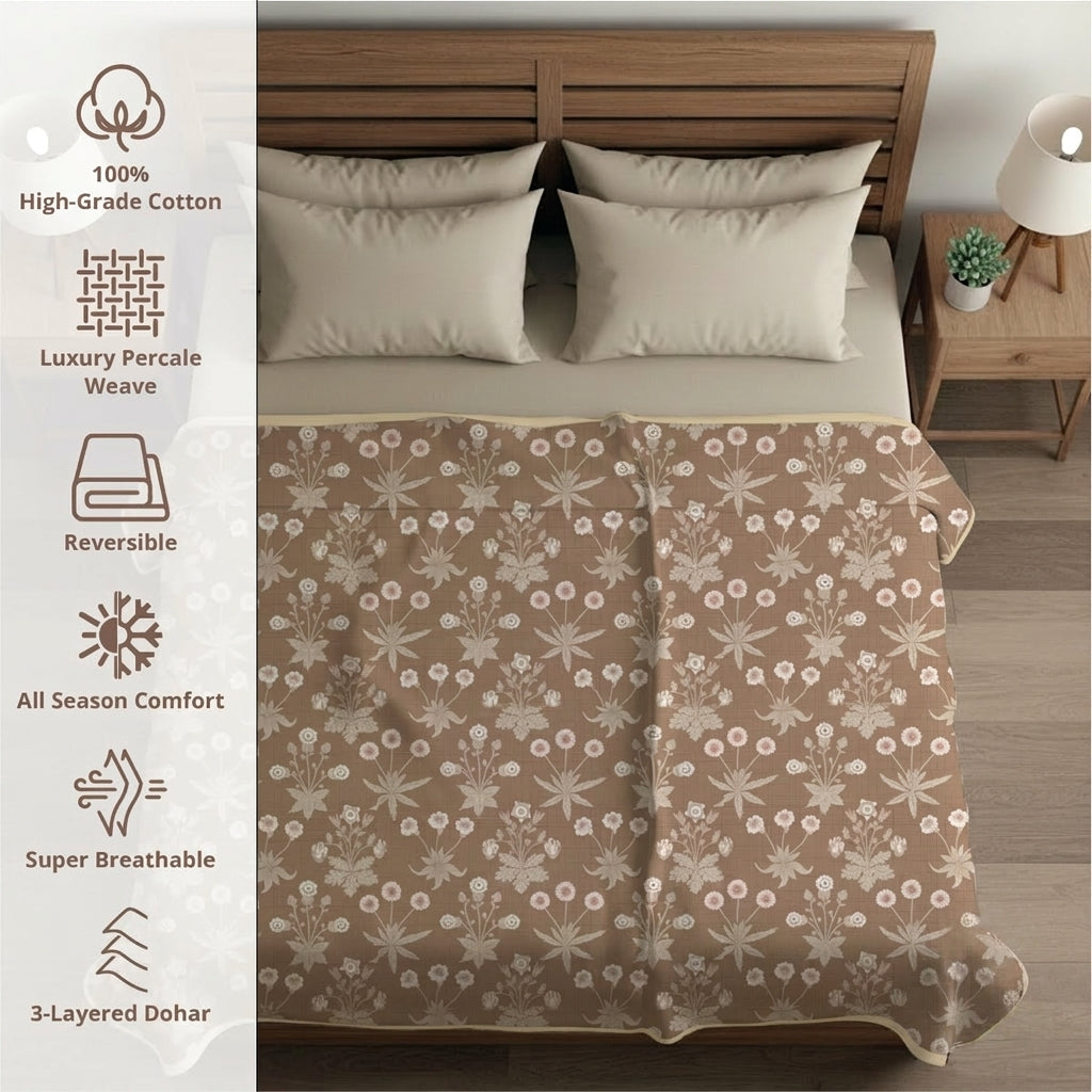 Percale Cotton Reversible Dohar Nora Ethnic Light Brown & Light Taupe